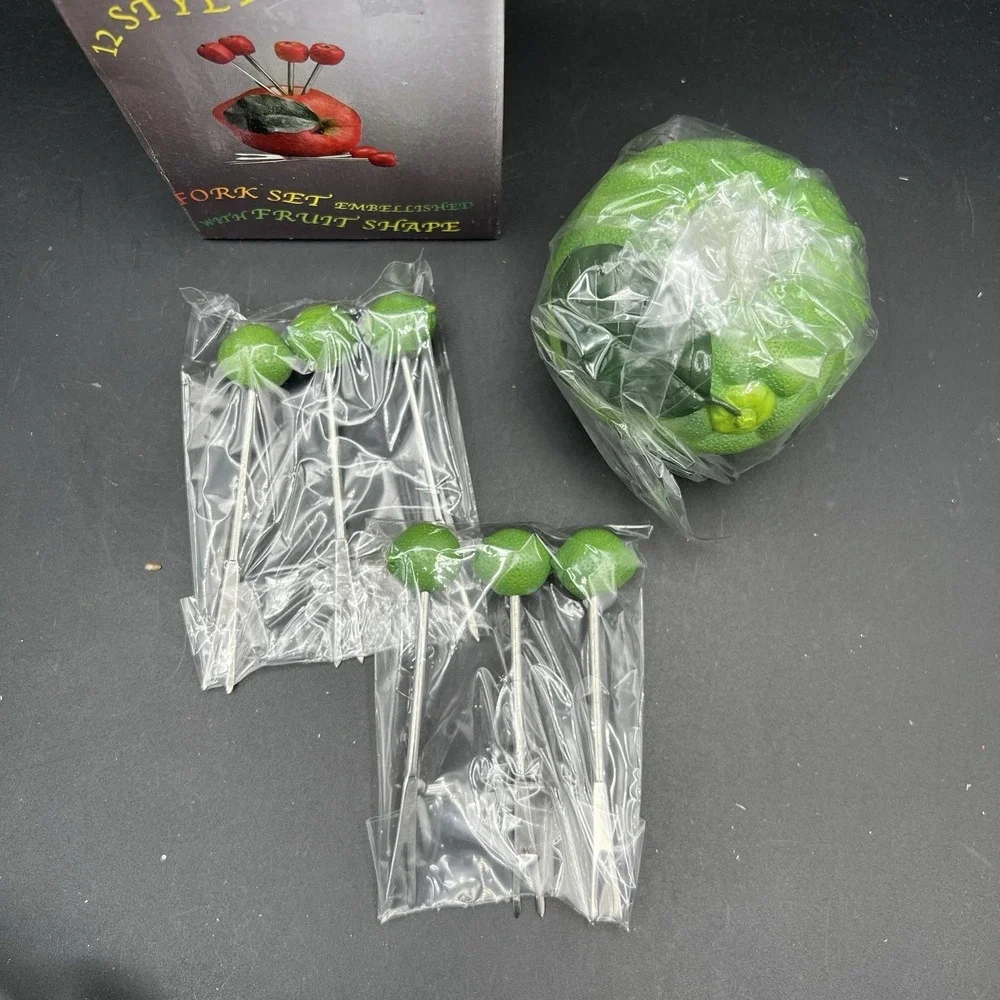 Fruit Fork Pick Set Green Lime Citrus Appetizer Hors d'Oeuvre Cocktail Olive NEW